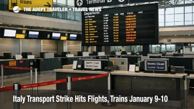 Leonardo da Vinci-Fiumicino shows Italy transport strike flights trains risk with closed counters and delays board