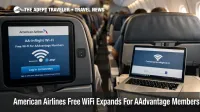 American Airlines free WiFi shown on a seatback screen as a laptop connects in a narrowbody cabin during boarding