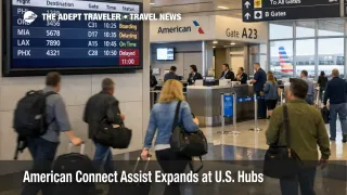 Connect Assist at U.S. hubs shown on a departures board at Dallas Fort Worth International Airport, for tight connections