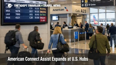 Connect Assist at U.S. hubs shown on a departures board at Dallas Fort Worth International Airport, for tight connections
