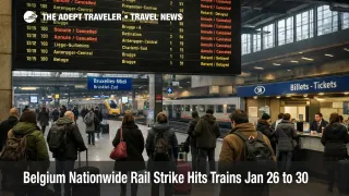 Belgium rail strike January 26 shown on Brussels-Midi departures board with cancellations and sparse platforms