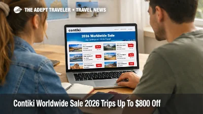 Contiki Worldwide Sale 2026 shown on a laptop as travelers compare discounted trips and booking deadlines