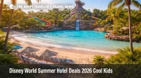 Disney World summer hotel deals 2026, Typhoon Lagoon wave pool at sunrise highlighting arrival day water park value