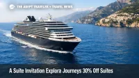 Explora Journeys A Suite Invitation deal, a luxury ship sails the Amalfi Coast as travelers weigh a 30% suite fare offer