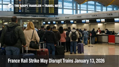 France rail strike January 13 shown at Paris Gare de Lyon with cancelled trains on the departures board and waiting travelers
