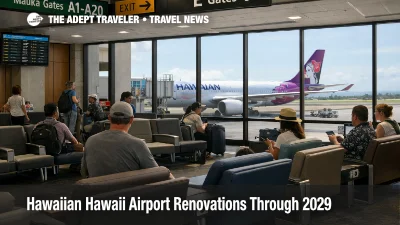 Hawaiian Airlines Hawaii airport renovations, travelers wait near gates at Honolulu airport with more seating and chargers