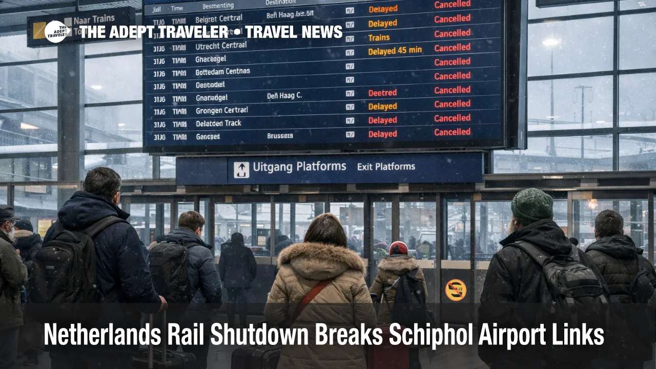 Netherlands rail shutdown leaves travelers stranded at Schiphol rail station as trains are canceled in winter weather