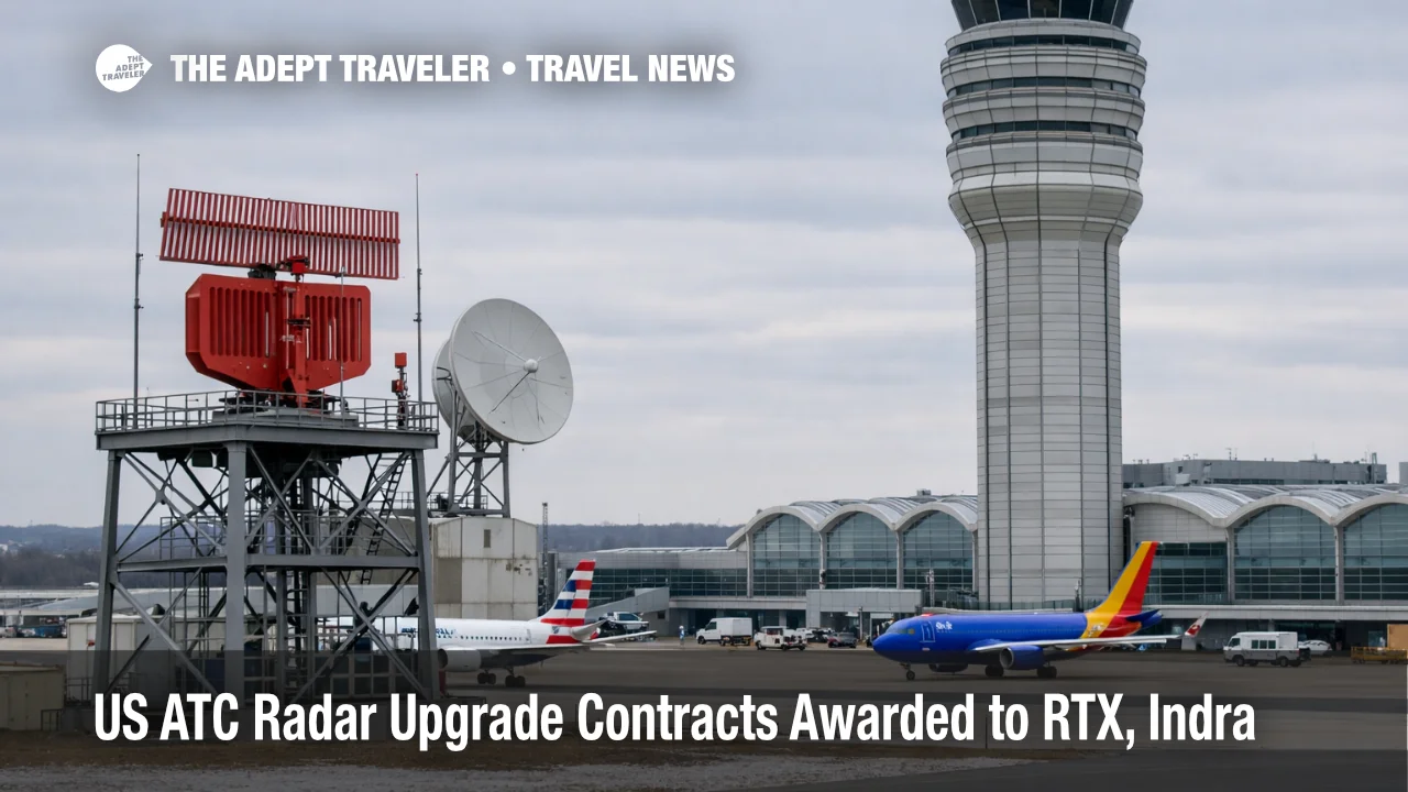 US ATC radar upgrade shown at a U.S. airport control tower as aircraft taxi amid modernization planning
