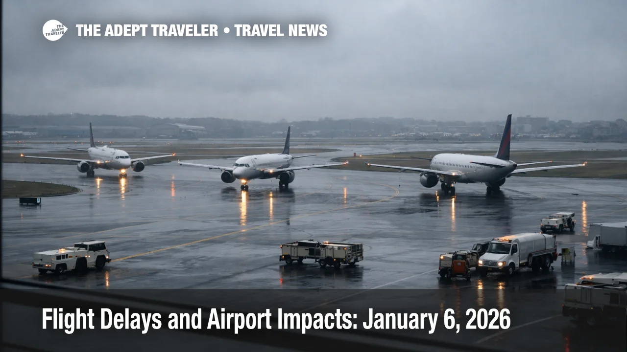 Low ceilings at Boston Logan show aircraft taxiing slowly, reflecting flight delays January 6, 2026, and tight connection risk