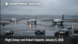 Low ceilings at Boston Logan show aircraft taxiing slowly, reflecting flight delays January 6, 2026, and tight connection risk