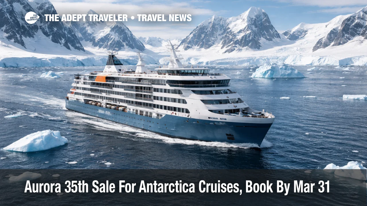 Aurora Expeditions 35th anniversary sale, expedition ship sails Antarctic ice as travelers weigh 2026 bookings