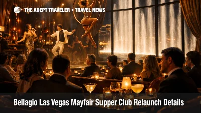 Bellagio Mayfair Supper Club relaunch, stage show and fountainside dining room view inside Bellagio in Las Vegas