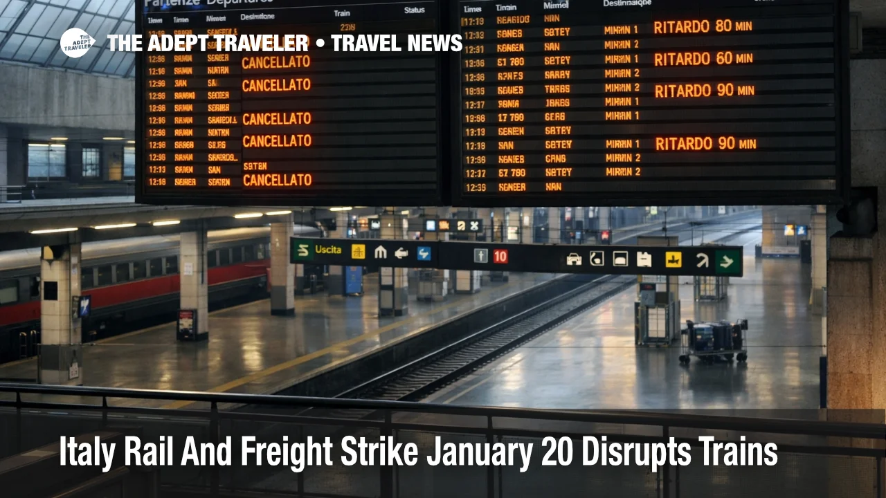Italy rail strike January 20 shown at Roma Termini as travelers face cancelled Trenitalia departures