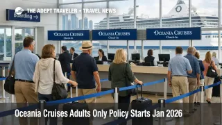 PortMiami check in hall reflects Oceania Cruises adults only policy, as 18+ guests line up for boarding