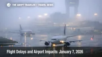 Low clouds at BOS as U.S. flight delays January 7 threaten tight connections and late day rebooking options