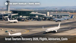 Israel tourism recovery 2026, jets taxi at Ben Gurion as travelers weigh flight returns and advisories