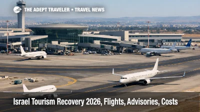 Israel tourism recovery 2026, jets taxi at Ben Gurion as travelers weigh flight returns and advisories