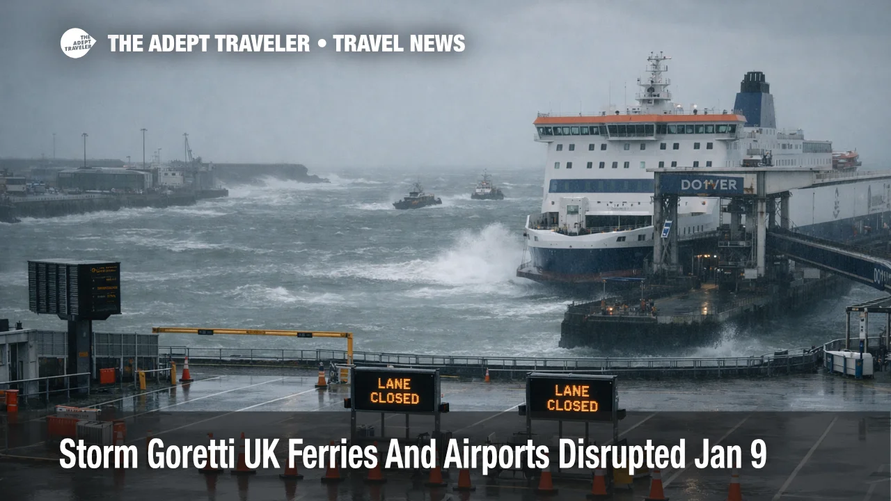 Storm Goretti UK ferries disruption at Dover harbor, rough seas and closed lanes signal Channel crossing cancellations