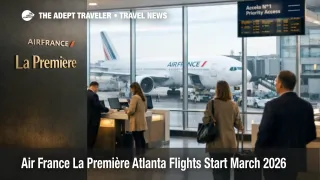 Air France La Première Atlanta flights, traveler views 777-300ER at Paris CDG gate ahead of March 2026 start
