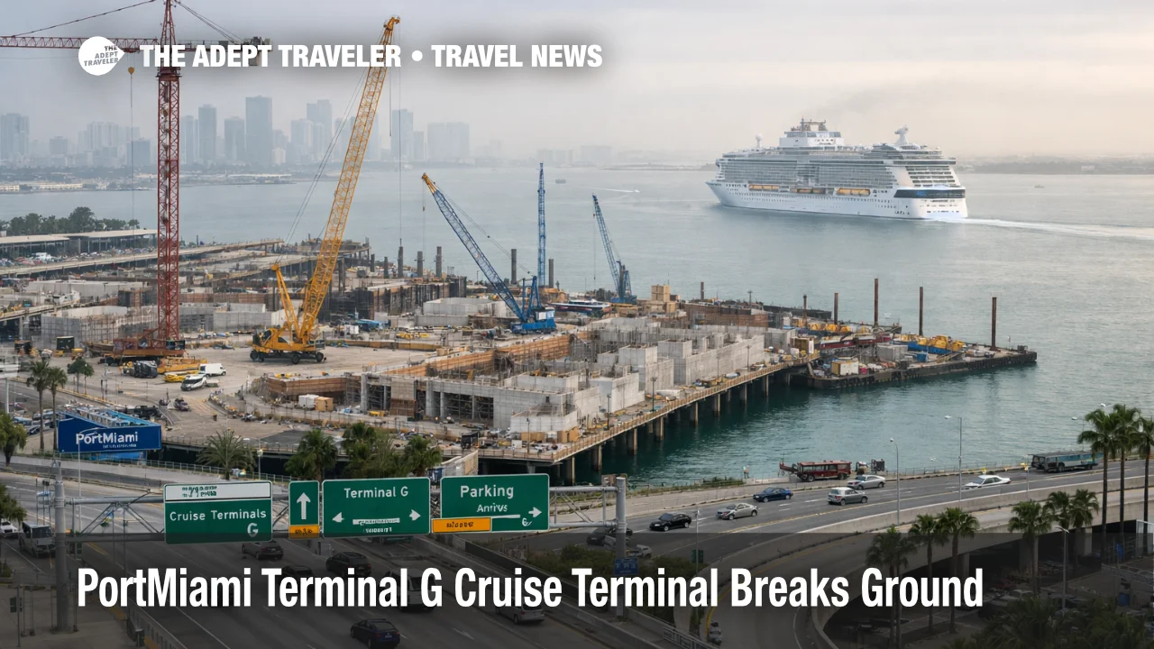 PortMiami Terminal G cruise terminal site with cranes as construction begins for a late 2027 opening