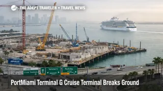 PortMiami Terminal G cruise terminal site with cranes as construction begins for a late 2027 opening