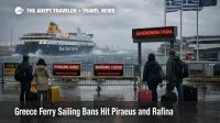 Greece ferry sailing bans leave travelers waiting at Piraeus terminal as gale winds halt island departures