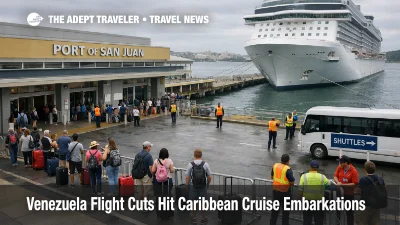 Caribbean cruise missed embarkations, travelers queue at Port of San Juan as flights disrupt sailings