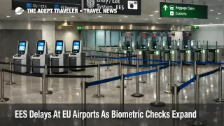 EES delays EU airports shown by biometric kiosks and queue barriers at Lisbon Humberto Delgado Airport passport control