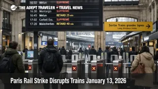 Paris rail strike January 13 shown by RER D platform screens and sparse service at a Paris station