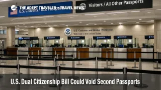 U.S. dual citizenship bill context, empty U.S. passport control booths at JFK highlight possible rule changes