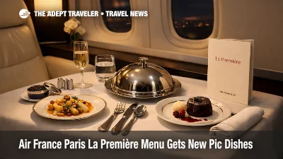 Air France La Première menu Paris served in a private suite, plated courses show the updated onboard dining