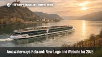 AmaWaterways website redesign and new logo, shown by a river ship underway on the Rhine, signaling updated brand visuals