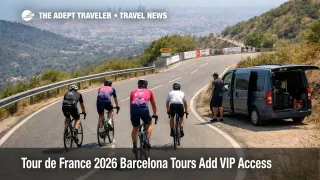 Tour de France 2026 tours riders climb a Catalonia road near Barcelona ahead of Grand Depart access days