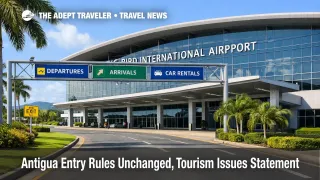 Antigua entry rules unchanged, calm arrivals at V.C. Bird International Airport as travelers verify documents and continue trips
