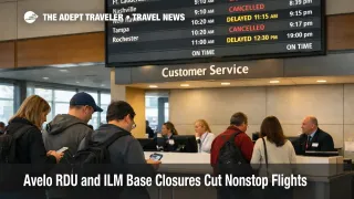 Traveler checks board at Raleigh-Durham as Avelo RDU ILM base closures thin nonstop options