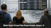 Miami airport ground stop as foggy low ceilings slow arrivals at Miami International Airport with delay boards