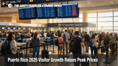 Puerto Rico visitor arrivals 2025, busy SJU terminal queues signal tighter flights and higher lodging demand