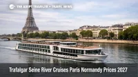 Trafalgar Seine river cruise ship sails past Paris landmarks, illustrating new 2027 Paris and Normandy itinerary planning