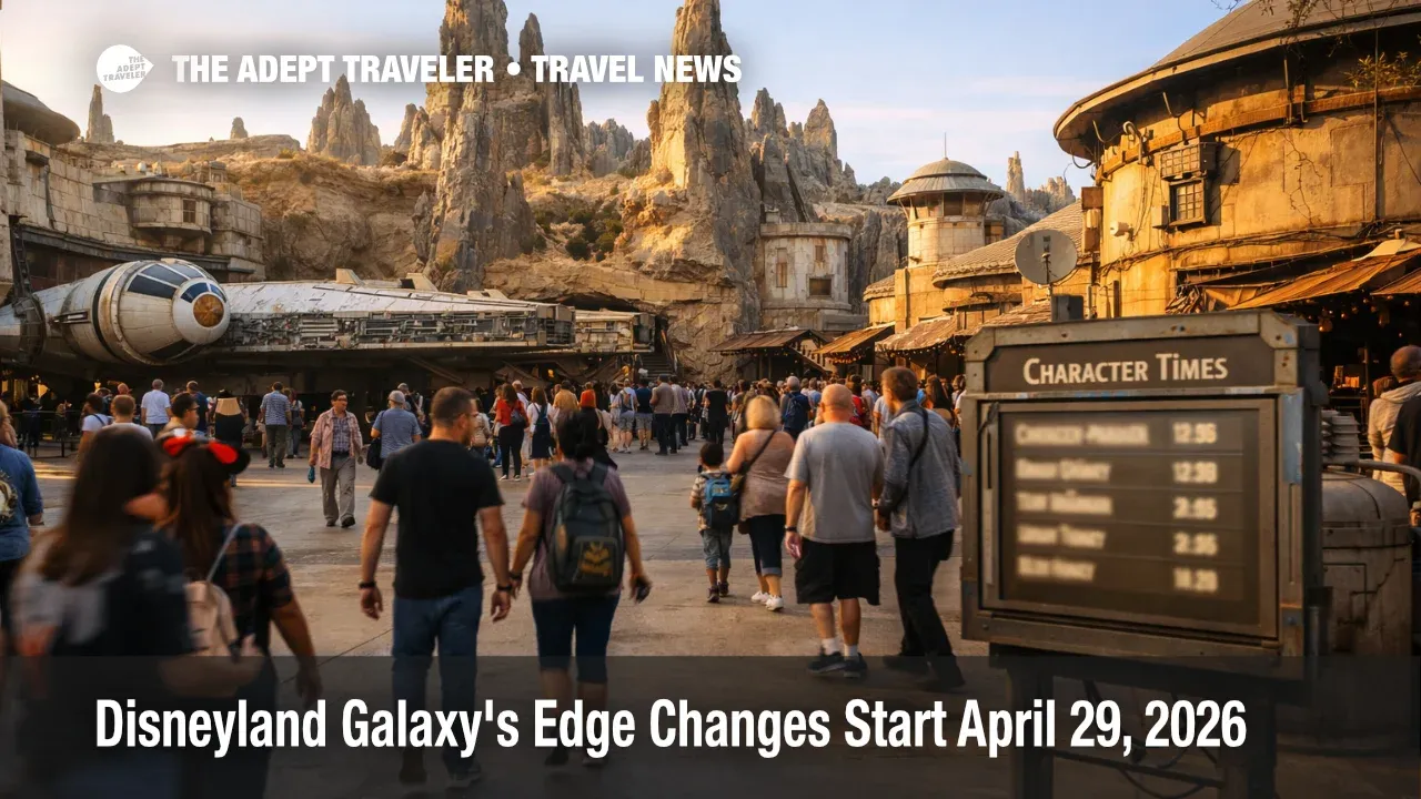 Disneyland Galaxy's Edge changes, guests pass the Millennium Falcon as new characters arrive April 29, 2026