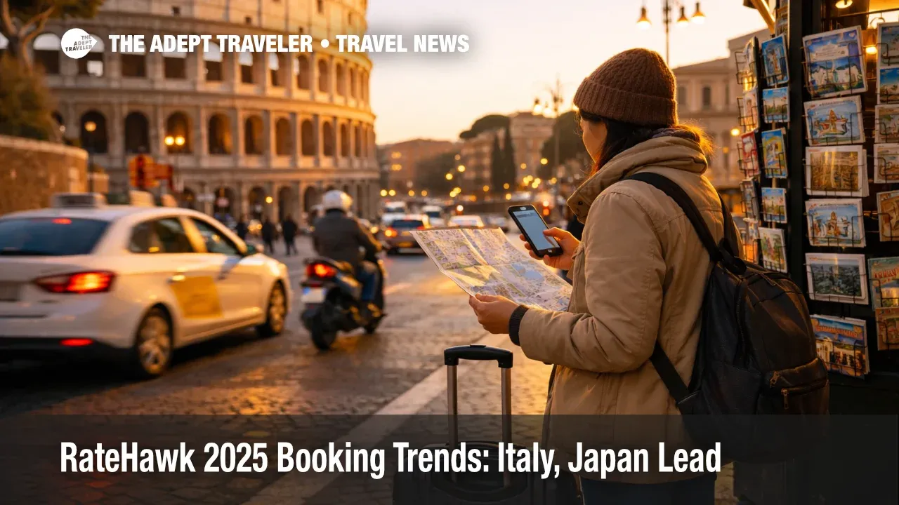 RateHawk 2025 booking trends help a traveler in Rome pick hotels as demand rises across Italy and Japan