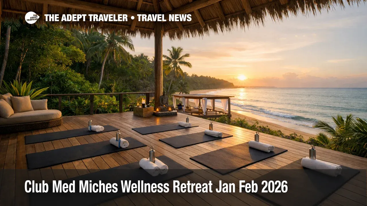 Club Med Miches wellness retreat deck by the jungle shoreline, set for January 2026 sessions at Michès Playa Esmeralda