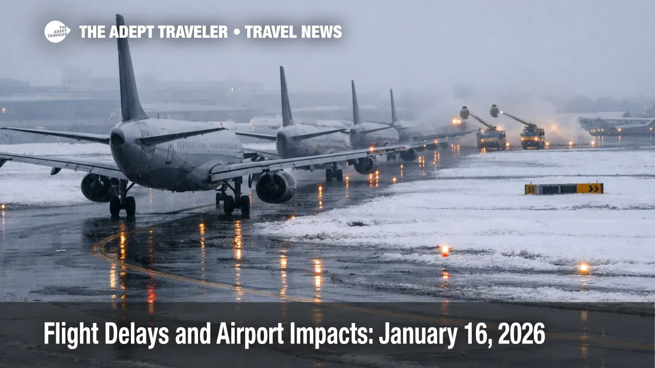 U.S. flight delays January 16, jets queue in snow at Chicago O'Hare, signaling longer waits and missed connections