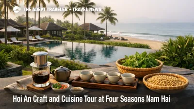 Hoi An craft cuisine tour setting at Four Seasons The Nam Hai, with coffee phin and tasting cups ready for the day