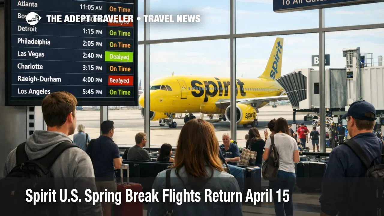 Spirit spring break routes return as travelers watch the departures board near a Spirit gate at Chicago O Hare