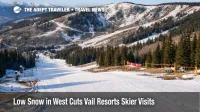 Low snow at Vail Mountain shows limited terrain, reflecting Vail Resorts skier visits down 20% early season