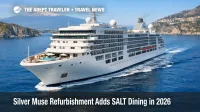 Silver Muse refurbishment adds SALT dining, ship underway off Sicily with calm seas and refreshed pool deck