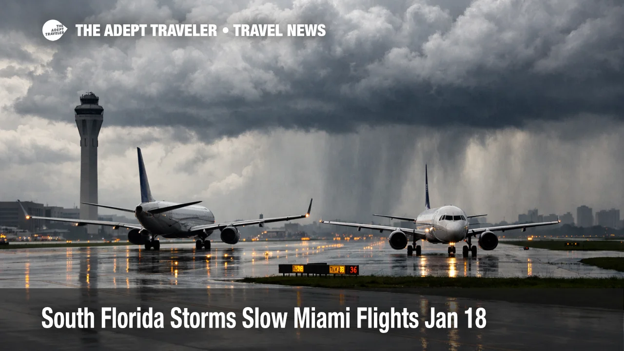 South Florida storms Miami flights, jets taxi at MIA under dark clouds as reroutes raise missed connection risk