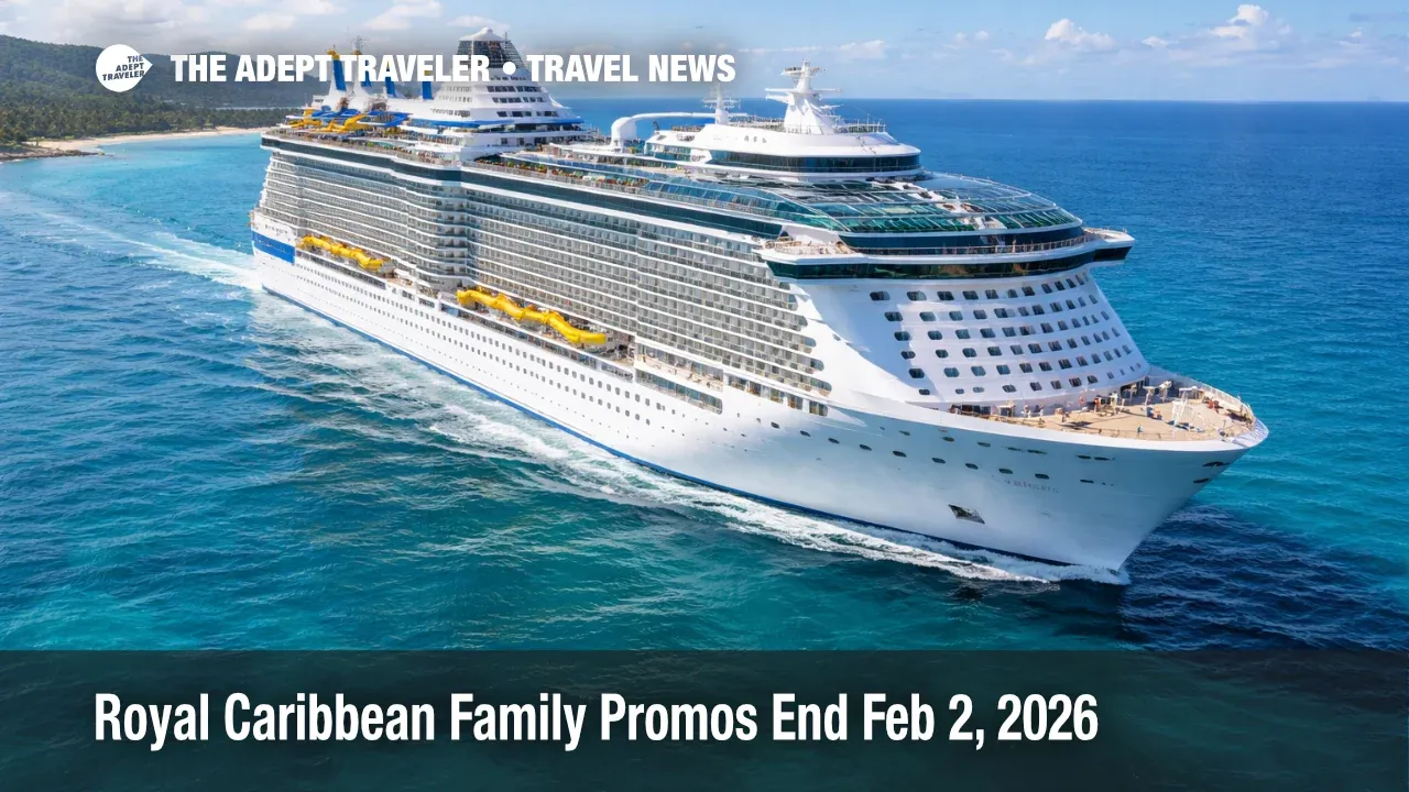 Royal Caribbean family promos, ship underway in the Caribbean as families book cabins before Feb 2, 2026
