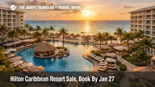 Hilton Stay Longer Paradise deal visualized by a beachfront Aruba resort, highlighting savings for longer stays