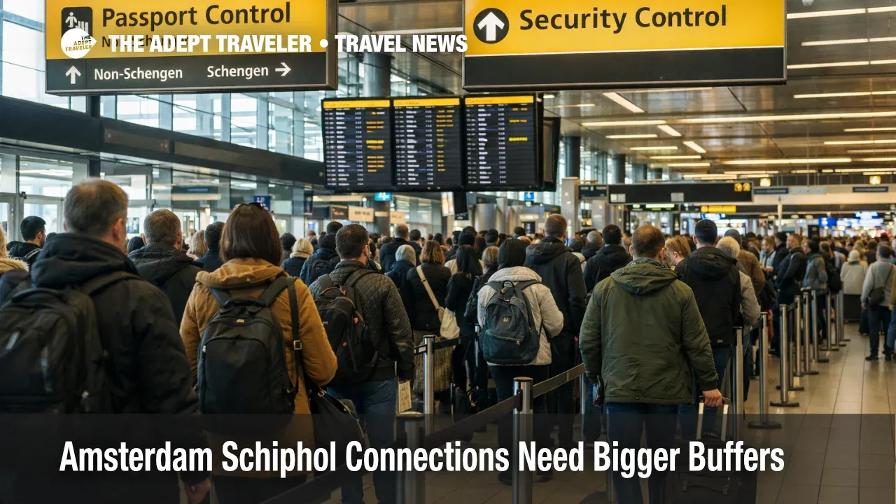 Amsterdam Schiphol connection times tighten as travelers face longer queues and higher missed connection risk